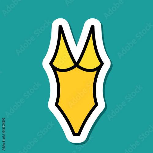 women's swimwear, yellow swimsuits sticker, summer vacation symbol, vector design element