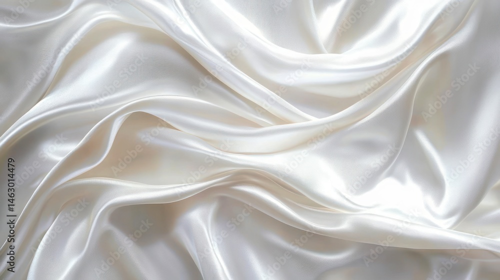 Smooth and glossy white satin fabric with elegant flowing folds creating a soft and luxurious texture Smooth and glossy white satin fabric with elegant flowing folds creating a soft and luxurious texture
