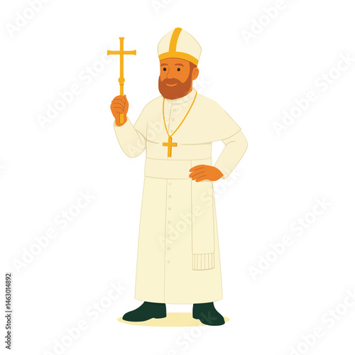 Diverse pope candidates holding cross – flat vector icons inspired by papal conclave and new pope election. Ideal for religion, faith, and interfaith topics.