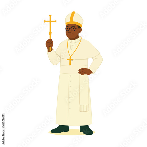 Diverse pope candidates holding cross – flat vector icons inspired by papal conclave and new pope election. Ideal for religion, faith, and interfaith topics.