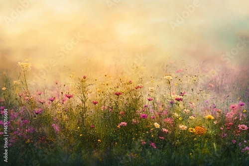 Fototapeta Naklejka Na Ścianę i Meble -  Blooming meadow in soft light