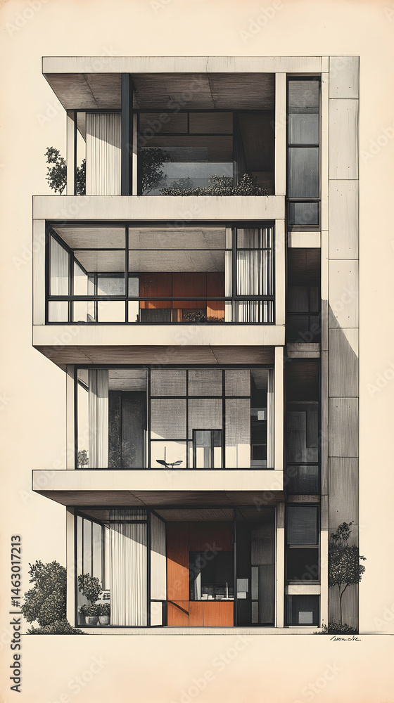 Fototapeta premium Modernist apartment building facade