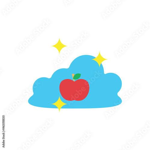 cloud with an apple and shining stars, representing cloud-based ideas, inspiration, and fresh thinking.