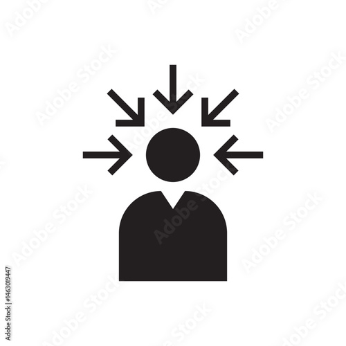 Simplified figure with arrows pointing inward to the head, representing mental stress, pressure, or focus.