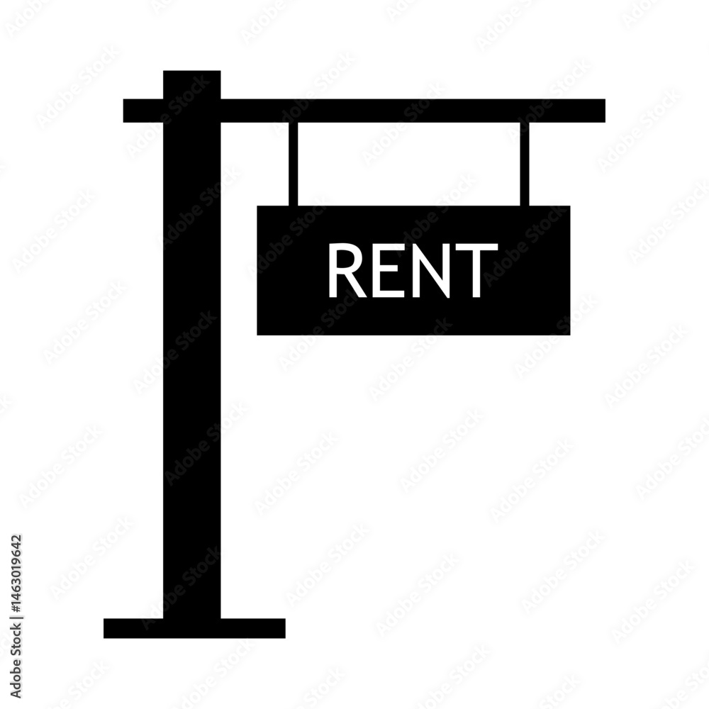 Rent sign icon. Hanging post symbol. Vector board element. Real estate mark.