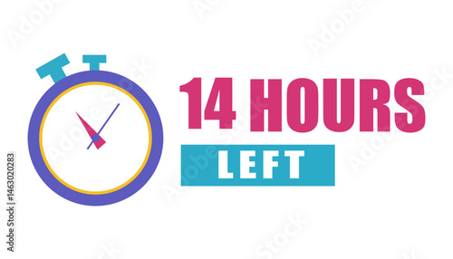 Obraz na płótnie Colorful clock image. Fourteen hour alert. Countdown message shape. Vector graphic. w salonie