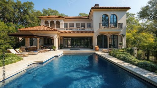 Wallpaper Mural Luxury mediterranean villa with outdoor pool and lush landscaping showcasing opulent lifestyle Torontodigital.ca