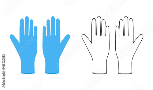 Rubber cleaning protective Gloves blue cartoon and flat mockup isolated hand accessory clothing technical illustration garment. Dish wash Vector for Men, women, unisex template CAD on white background
