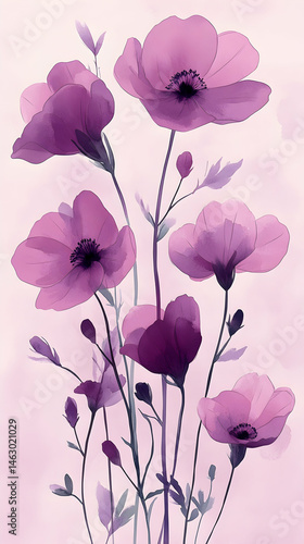 Wallpaper Mural Delicate, vibrant purple flowers in soft, watercolor style Torontodigital.ca