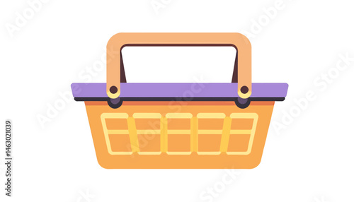 Orange Shopping Basket Illustration_Cute Cartoon Basket Icon_Grocery Shopping Design Element_Online Store Graphic_Market Basket Clipart_Empty Basket Image