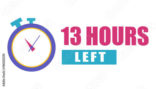 Obraz na płótnie Classic timer icon. Bright thirteen hours. Countdown flat label. Vector stopwatch. w salonie