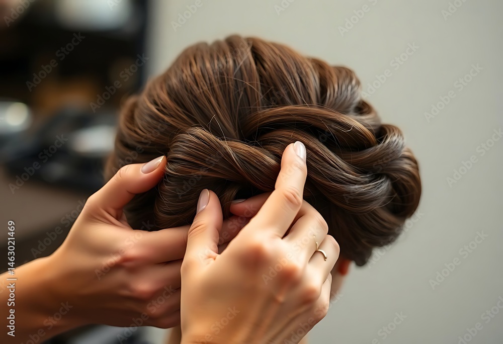 Naklejka premium woman is braiding her hair in a bun