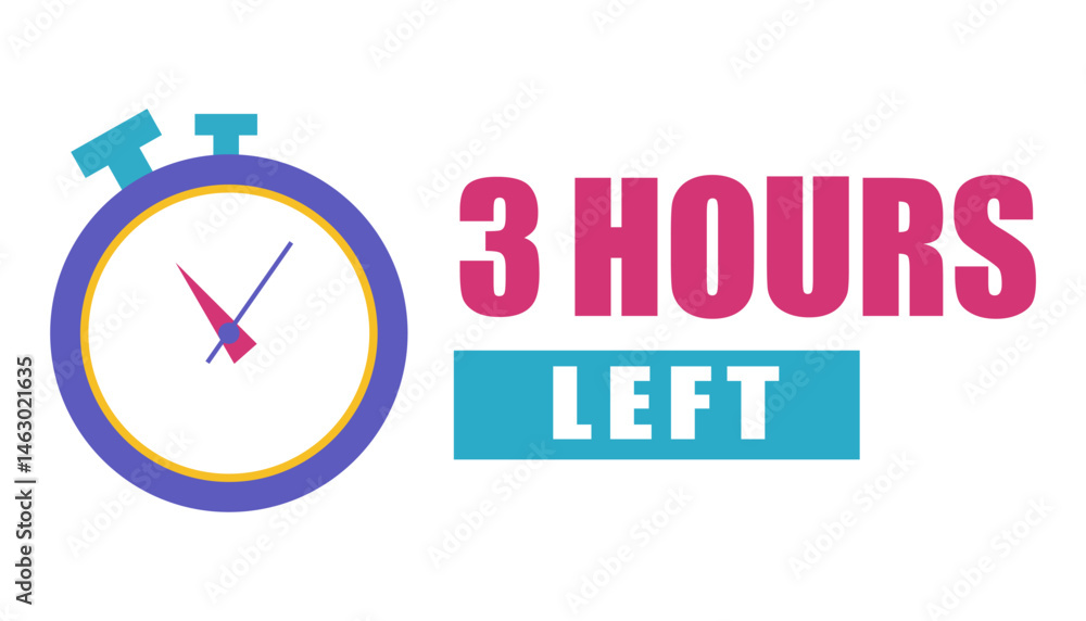 Simple clock icon. Time three hours. Reminder countdown shape. Vector stopwatch.