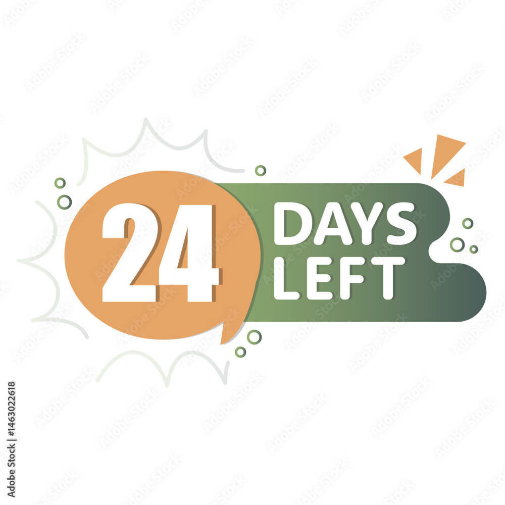 24 days reminder. Green orange color blend. Countdown icon speech. Vector date bubble.