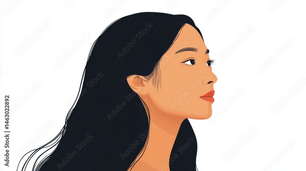 A stylish flat color avatar of a brunette Asian woman with long hair, featuring a pretty face in a clean design. A stylish flat color avatar of a brunette Asian woman with long hair, featuring a pretty face in a clean design.
