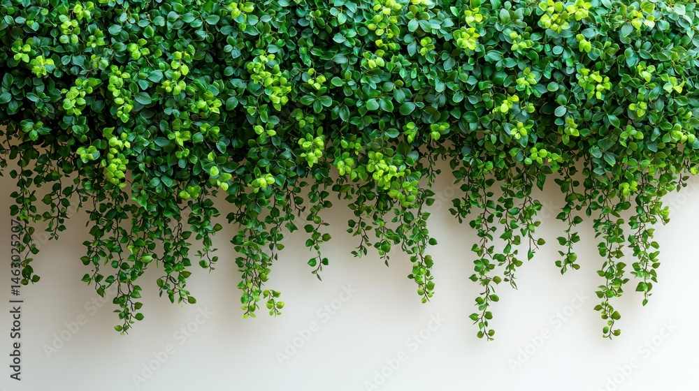 Fototapeta premium Lush green plant cascading down a pristine white wall