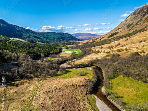 Obraz na płótnie Glen Nevis Valley and River Navis from a drone, Fort William, Lochaber, Highland, Scotland w salonie
