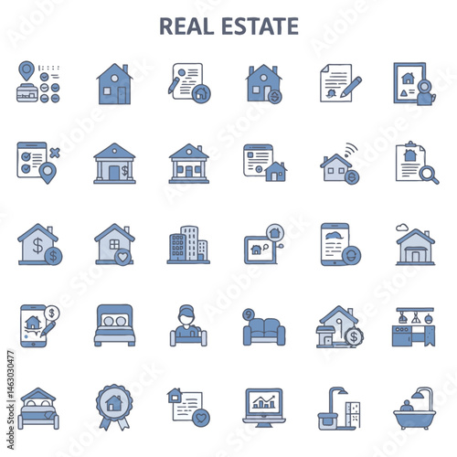 Real Estate Icons Homes, Properties, Contracts, and Market Analysis
