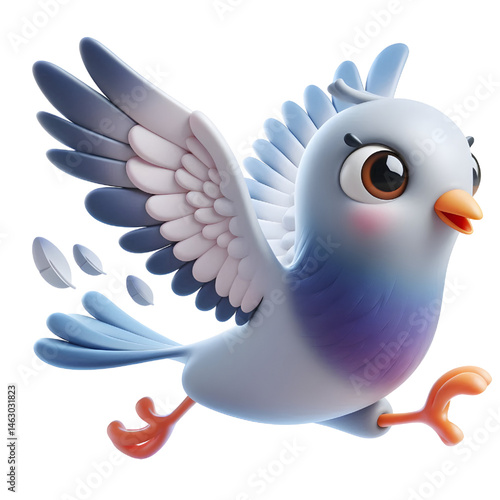 Cute 3d pigeon isolated on white background