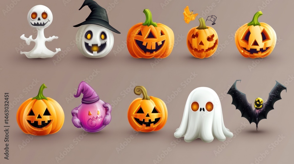 A Collection of Delightful Halloween Elements and Characters for Festive Designs A Collection of Delightful Halloween Elements and Characters for Festive Designs