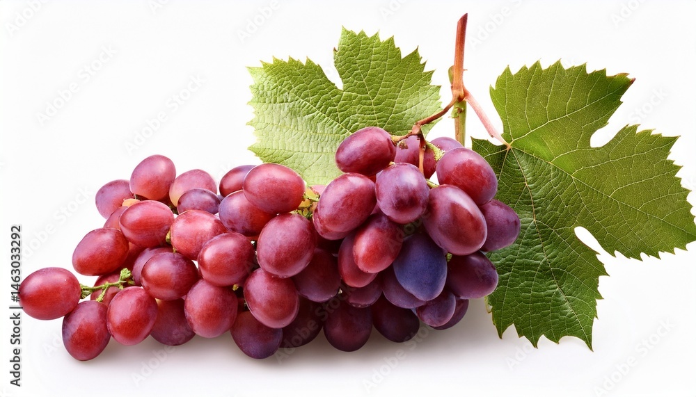 Obraz premium red grapes on a branch with leaves isolated on a white background