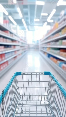 Wallpaper Mural A shopping cart glides down a bright grocery aisle filled with food and products Torontodigital.ca