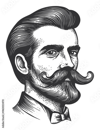 Vintage Gentleman with Stylish Mustache and Classic Haircut Design