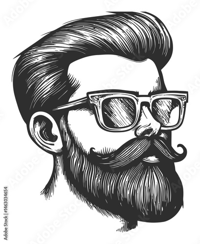 Stylish Man with Beard and Glasses in Vintage Vector Illustration