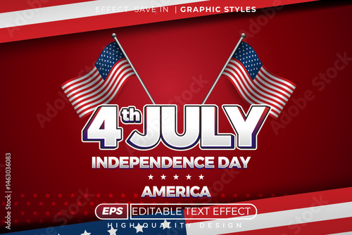 Editable 3d text effect 4th july independence day