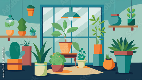 A variety of potted plants tered throughout the room.