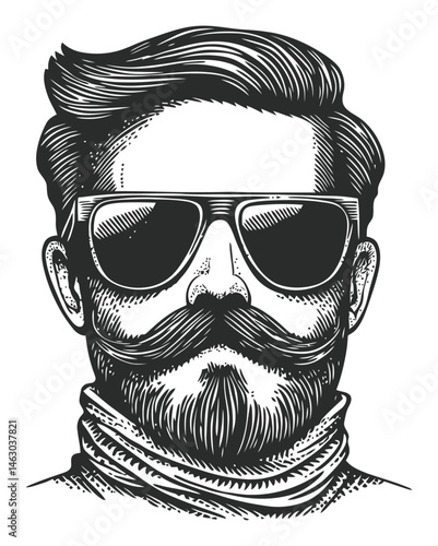 Vintage Style Vector Illustration of a Man with Sunglasses and Beard