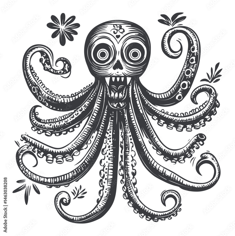 Fototapeta premium Artistic Skull Octopus Design for Unique Graphic Illustrations