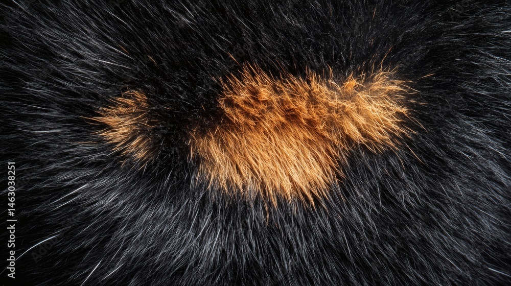 Obraz premium Detailed fur texture showcasing black, tan, and gray strands; emphasizing depth, realism and subtle variations in color tones