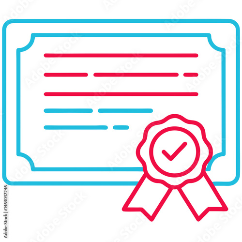 Certificate Icon with Ribbon and Checkmark on Transparent Background