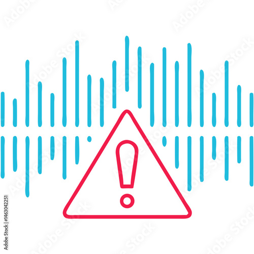Warning Sign Icon with Sound Waves on Transparent Background