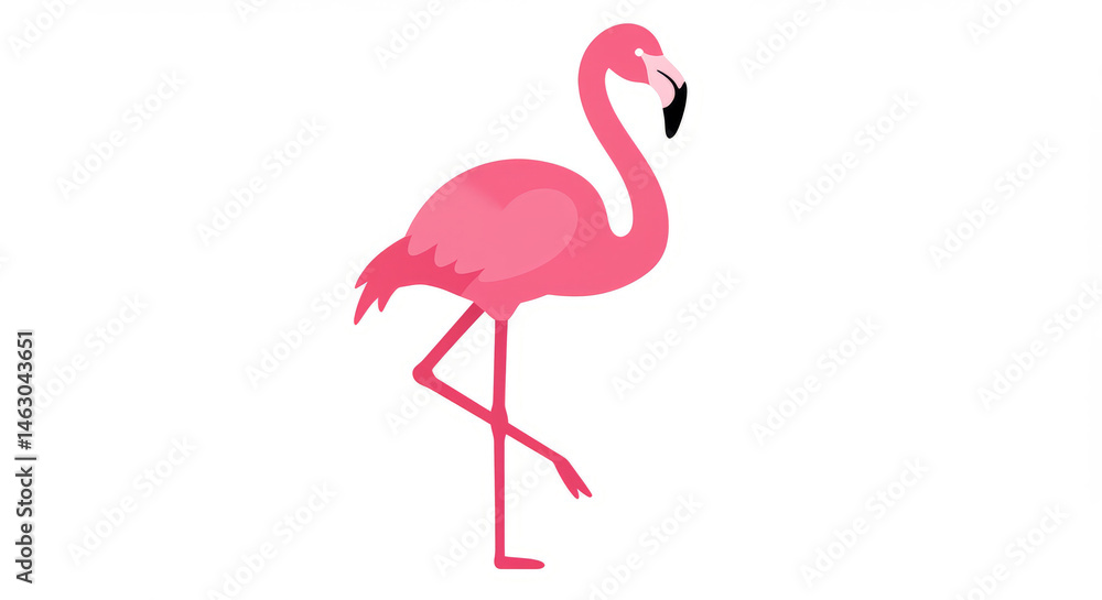 Obraz premium Elegant flamingo stands gracefully on one leg in a vibrant pink color scheme against a white background showcasing simple vector design