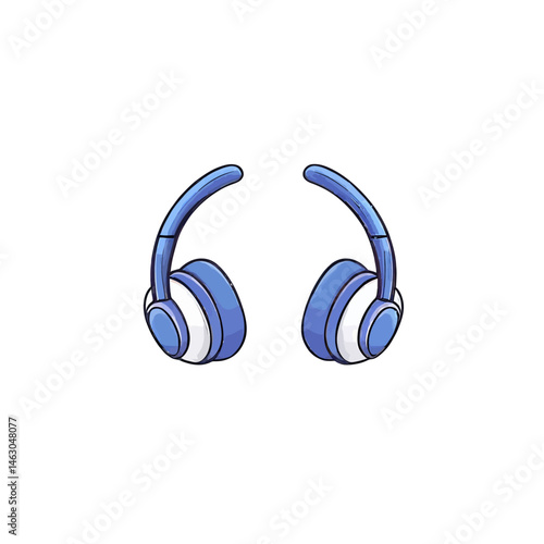 In a modern isolated flat illustration, a blue headphone or earphone is portrayed as a wireless music accessory and stereo gadget
