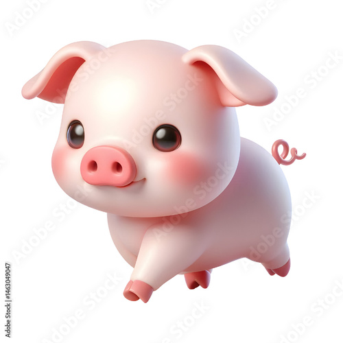 Cute 3d pig isolated on white background