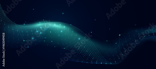 Modern abstract green wave on dark teal background,tech banner, corporate business concept, hi-tech abstract background, vector illustration for business or presentation