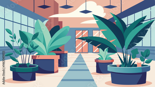 Large potted plants were strategically p around the space adding a touch of nature to the otherwise modern and industrial design.