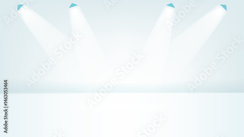 White room with four spotlights for product display presentation