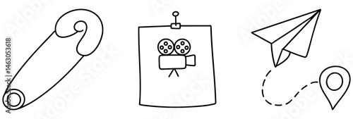 creative map location with film reel and paper airplane symbolizes adventure and storytelling