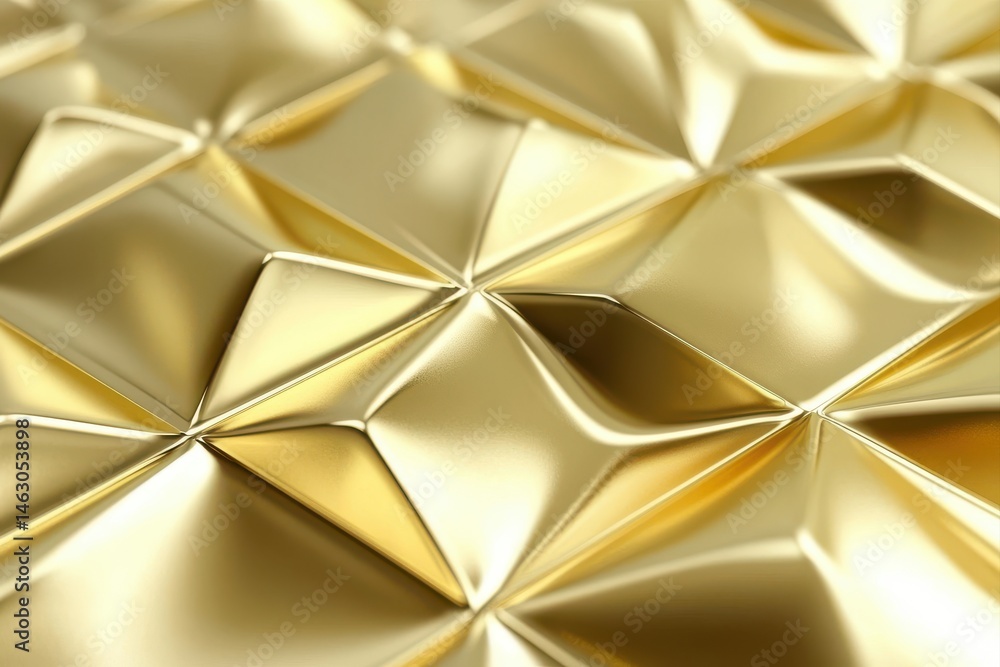 Abstract golden geometric pattern, repetitive triangular and quadrilateral forms, highly polished surface, creating a 3D effect Abstract golden geometric pattern, repetitive triangular and quadrilateral forms, highly polished surface, creating a 3D effect