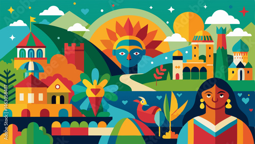 A vibrant mural painted on one of the walls showcasing the cultural heritage of the community.
