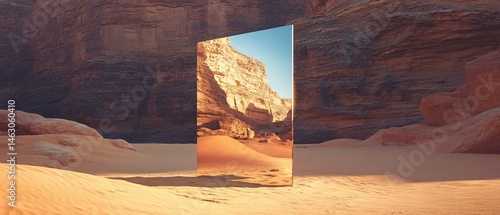 Desert mirage Reflective slab in canyon