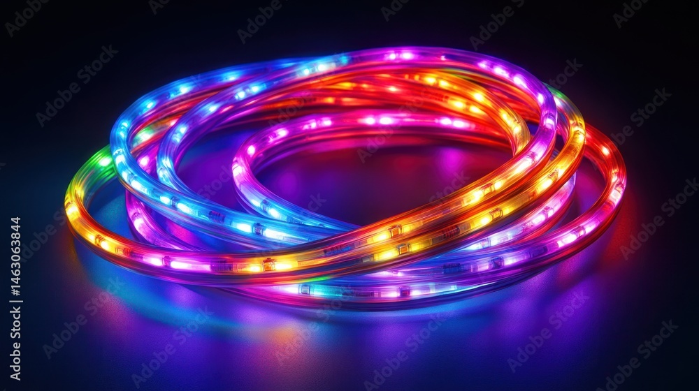 Illuminated led rope lights creating a vibrant neon spectrum of colors Illuminated led rope lights creating a vibrant neon spectrum of colors
