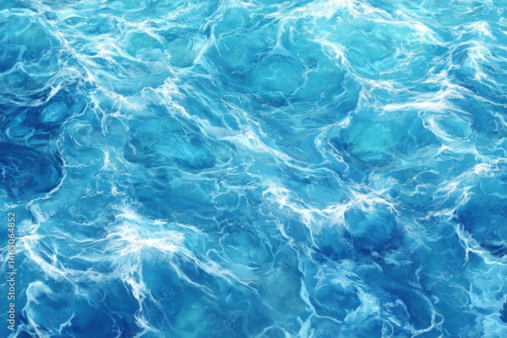 Fototapeta premium Azure ocean surface, dynamic waves, light-blue hues, detailed texture, water patterns