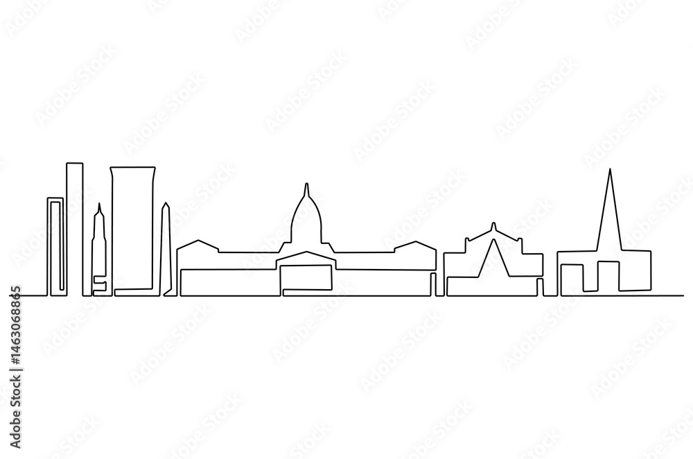 Obraz premium Continuous one line drawing of Buenos aires city skyline. Single line drawing illustration of Argentina cityscape. Beautiful buildings and architecture concept vector art. Doodle line illustration.