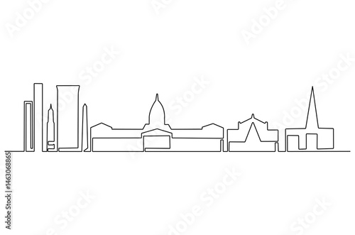 Continuous one line drawing of Buenos aires city skyline. Single line drawing illustration of Argentina cityscape. Beautiful buildings and architecture concept vector art. Doodle line illustration.