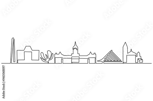 Continuous one line drawing of Buenos aires city skyline. Single line drawing illustration of Argentina cityscape. Beautiful buildings and architecture concept vector art. Doodle line illustration.